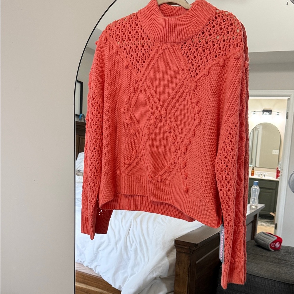 Elegant Coral Knit Turtleneck Sweater
